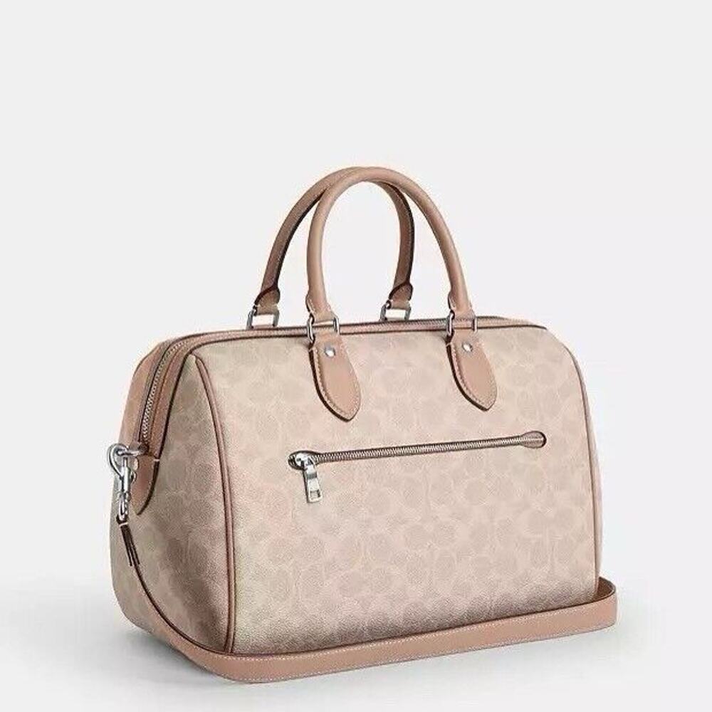 NWT Coach Rowan Large Satchel Bag In Signature Canvas CV959 Sand Taupe Silver - Picture 8 of 9